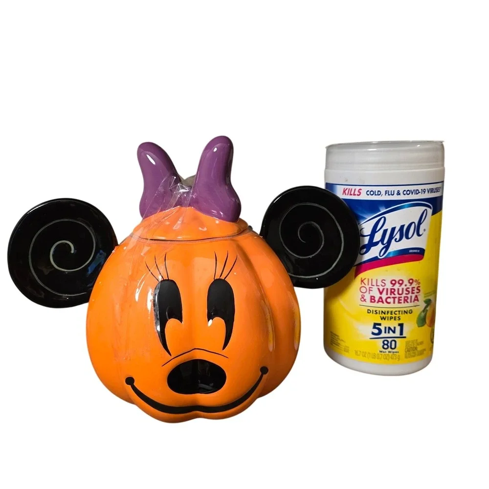 Disney Halloween Mickey & Minnie Mouse Pumpkin Ceramic Jar Cookie Jar Set